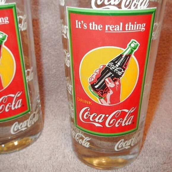 VTG Set Of 4 COCA-COLA Glass TUMBLERS Glasses ICONIC The Real Thing RETRO 16 oz - Picture 3 of 9